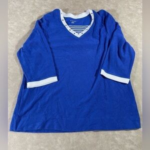 Allison Daley V Neck Pullover Blue White‎ Sweater Long Sleeve Size XL